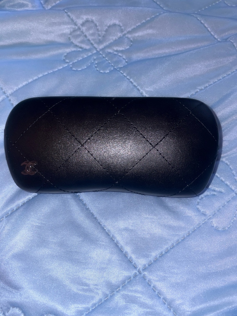 CHANEL Black Quilted Leather Sunglasses Case with CC Accent